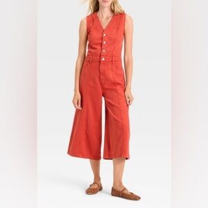 NWT Women's Cropped Sleeveless Denim Jumpsuit - Universal Thread-Red